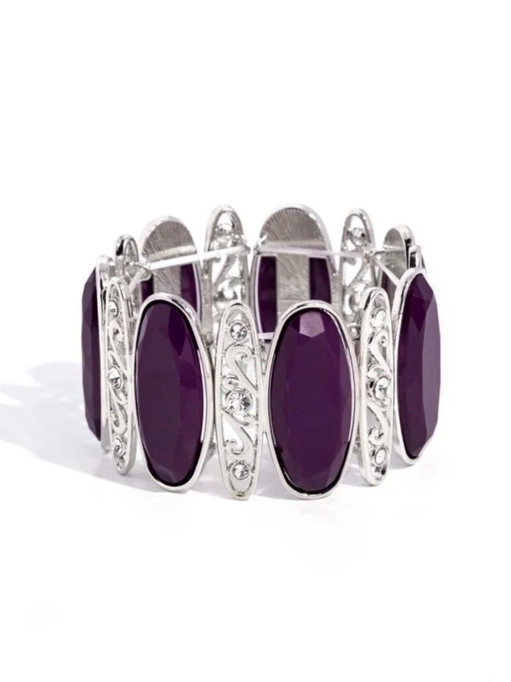 paparazzi Purple Oval Stone Silver-Tone Stretch Bracelet